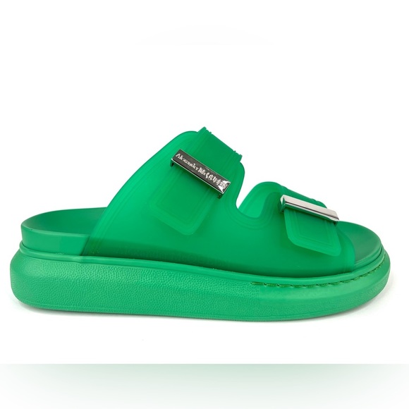 ALEXANDER MCQUEEN unisex Double Band Rubber Green Slides Sandals EU 39 US 9 - Picture 9 of 12
